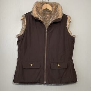 SienaStudio Reversible Vest Dark Brown Faux Fur Size M Gilet Boho Indie Sleaze